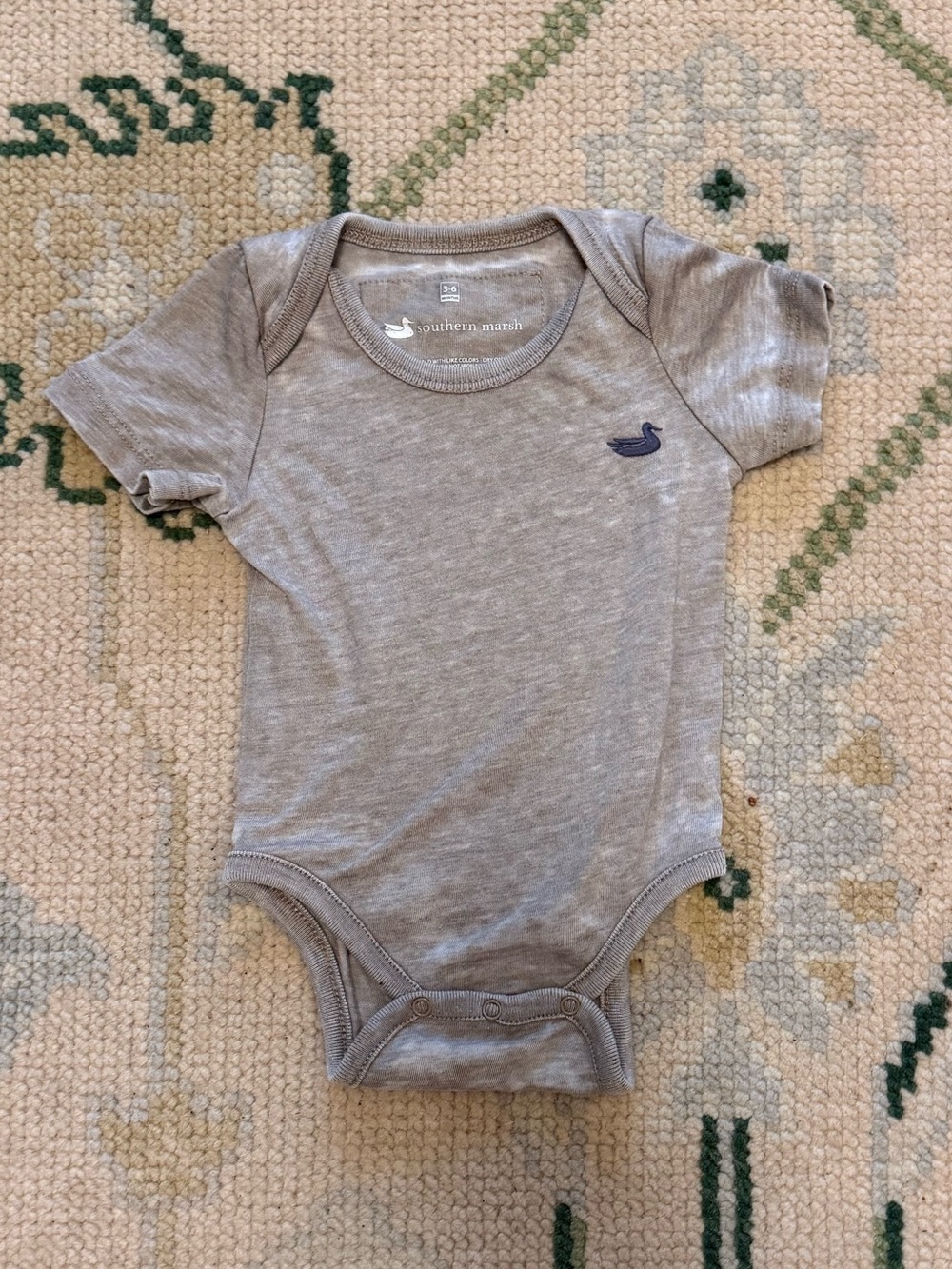 Southern Marsh Heather Gray Baby Bodysuit with Navy Duck Logo